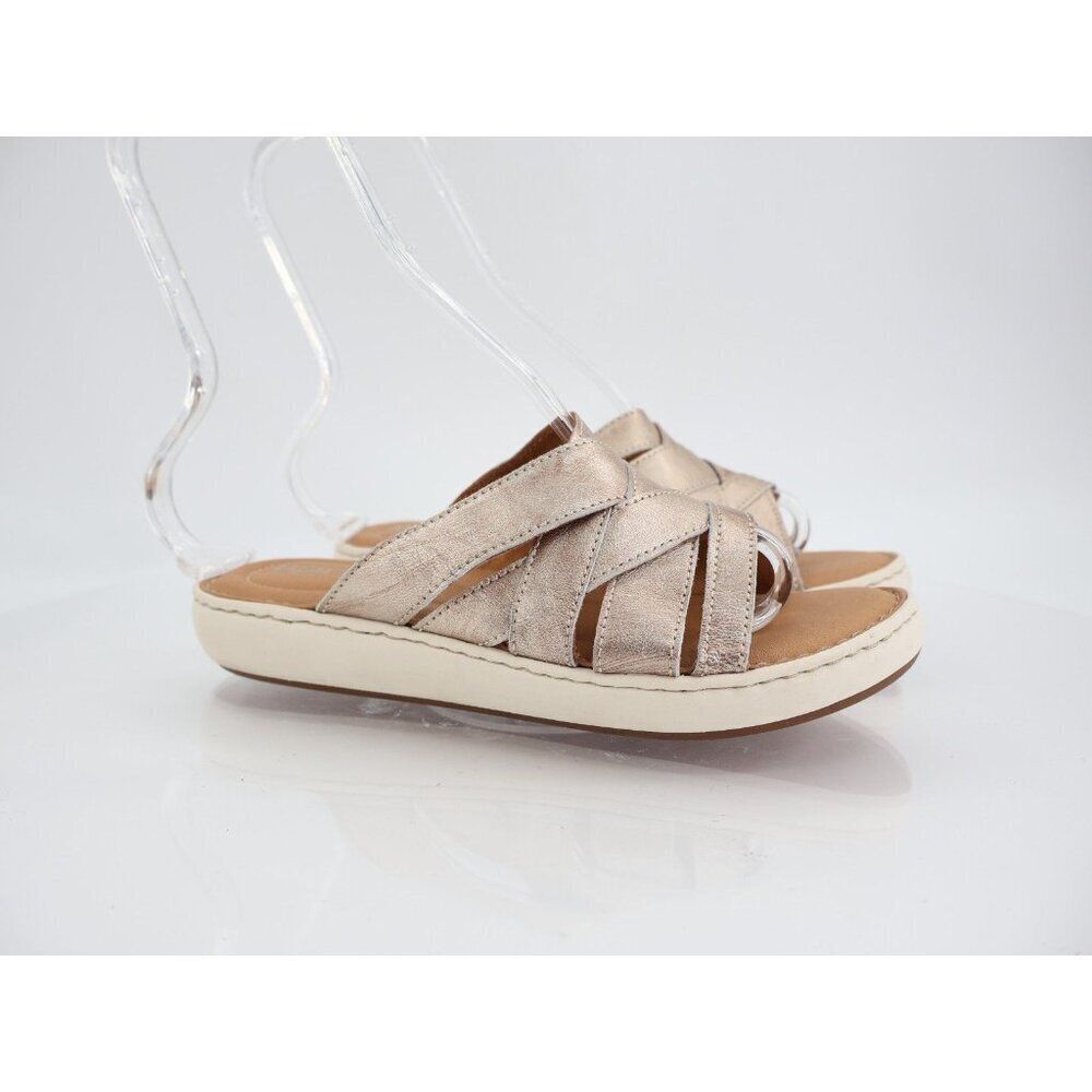 Born Jenny Women's Sandal Size 7 Strappy Slide Silver Leather Flip Flop Flat - Picture 2 of 11